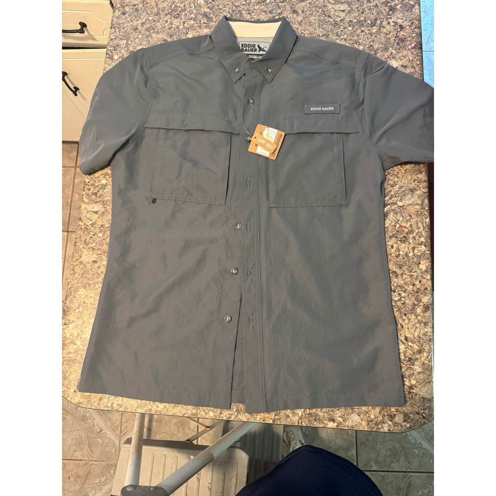 Eddie Bauer Sport Shop Mens Rainier SS Shirt Slate Gray UPF 50+ Small NWT